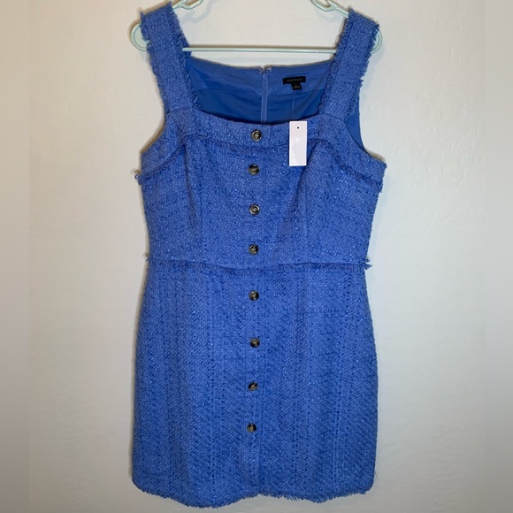 Ann Taylor Dresses & Skirts - NEW Ann Taylor | Blue Tweed Faux Button Up Sleeveless Dress Size 10